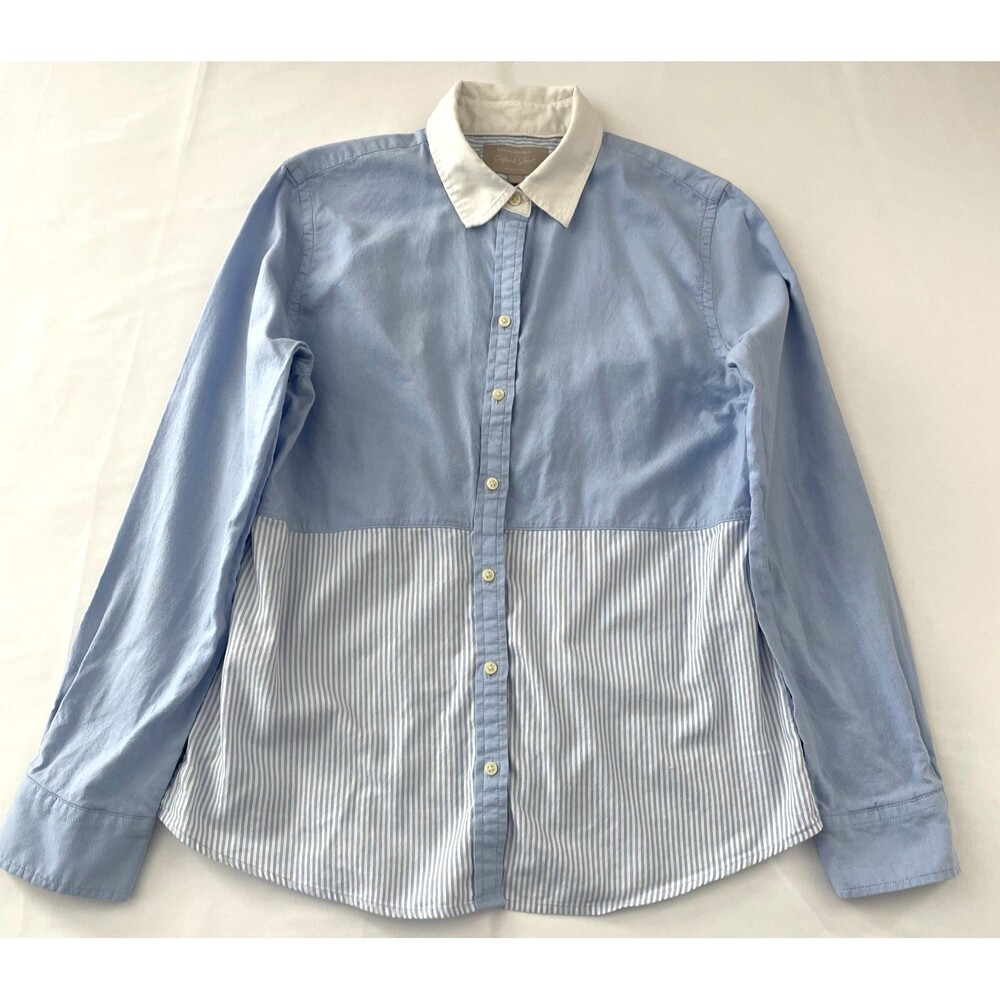 Banana Republic Mixed Stripe Oxford Shirt Womens Large Blue White Cotton